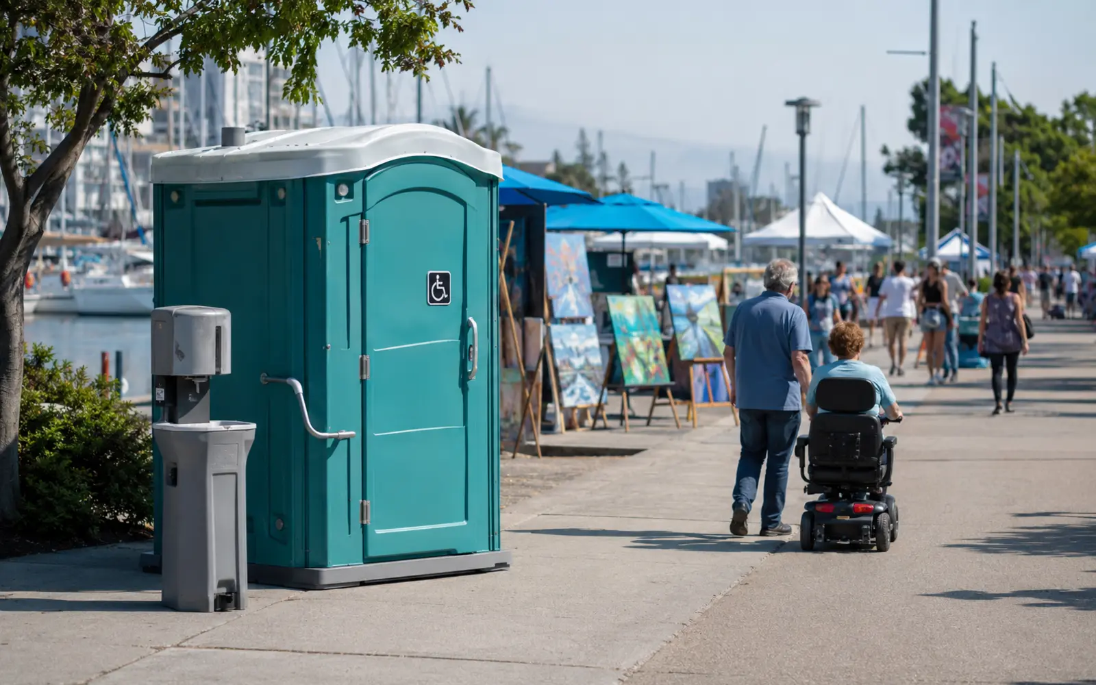 Accessible portable restroom and handwashing planning example for Lakewood, Washington
