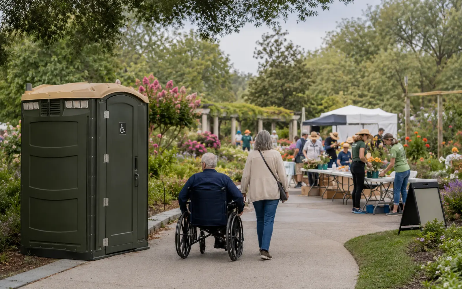 Accessible portable restroom and handwashing planning example for Seattle, Washington