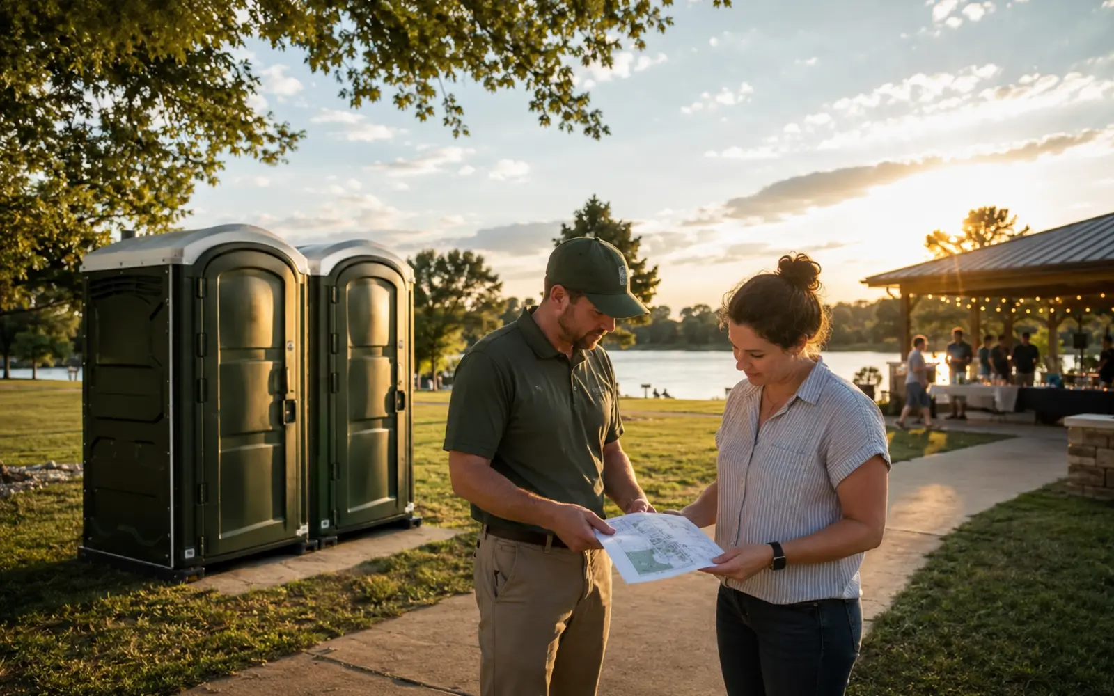Portable restroom planning scene for customers in Renton, Washington