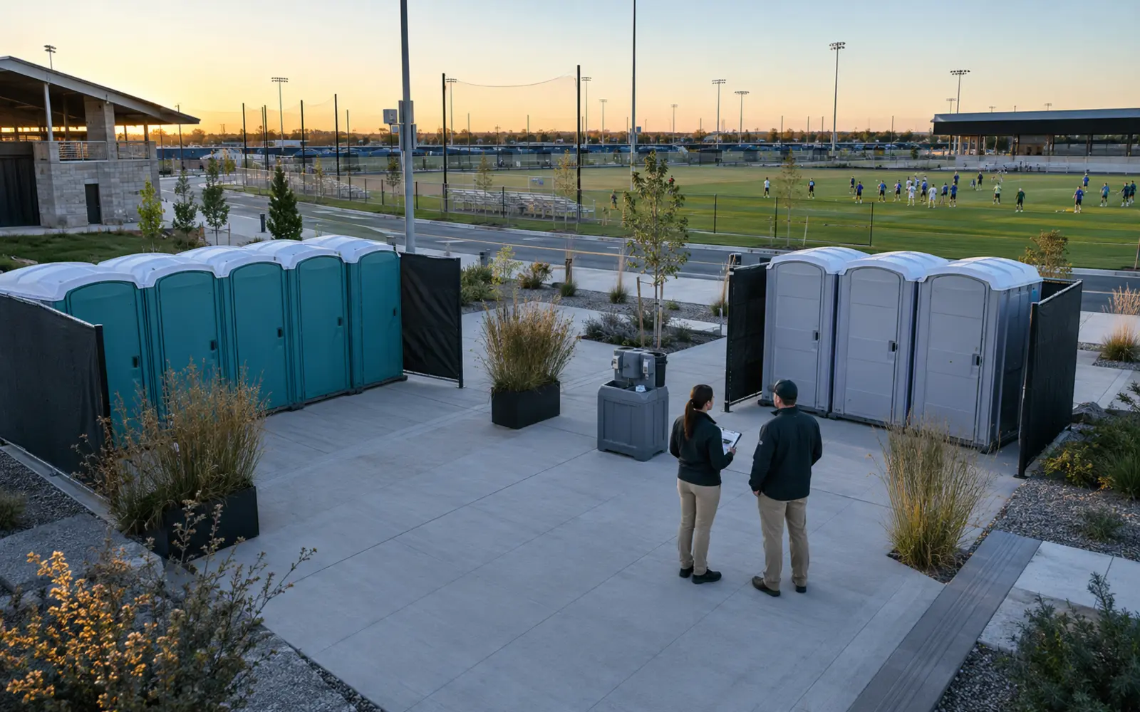 Portable restroom planning scene for customers in Spokane, Washington