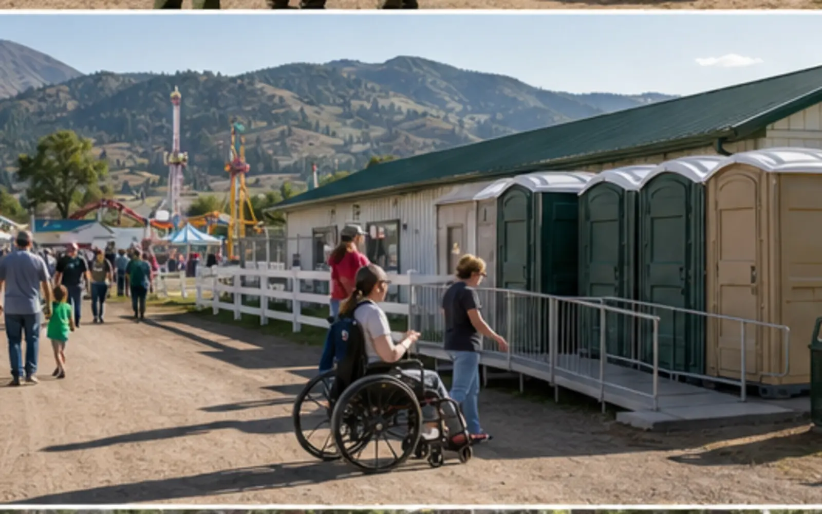 Portable restroom setup beside an outdoor event area